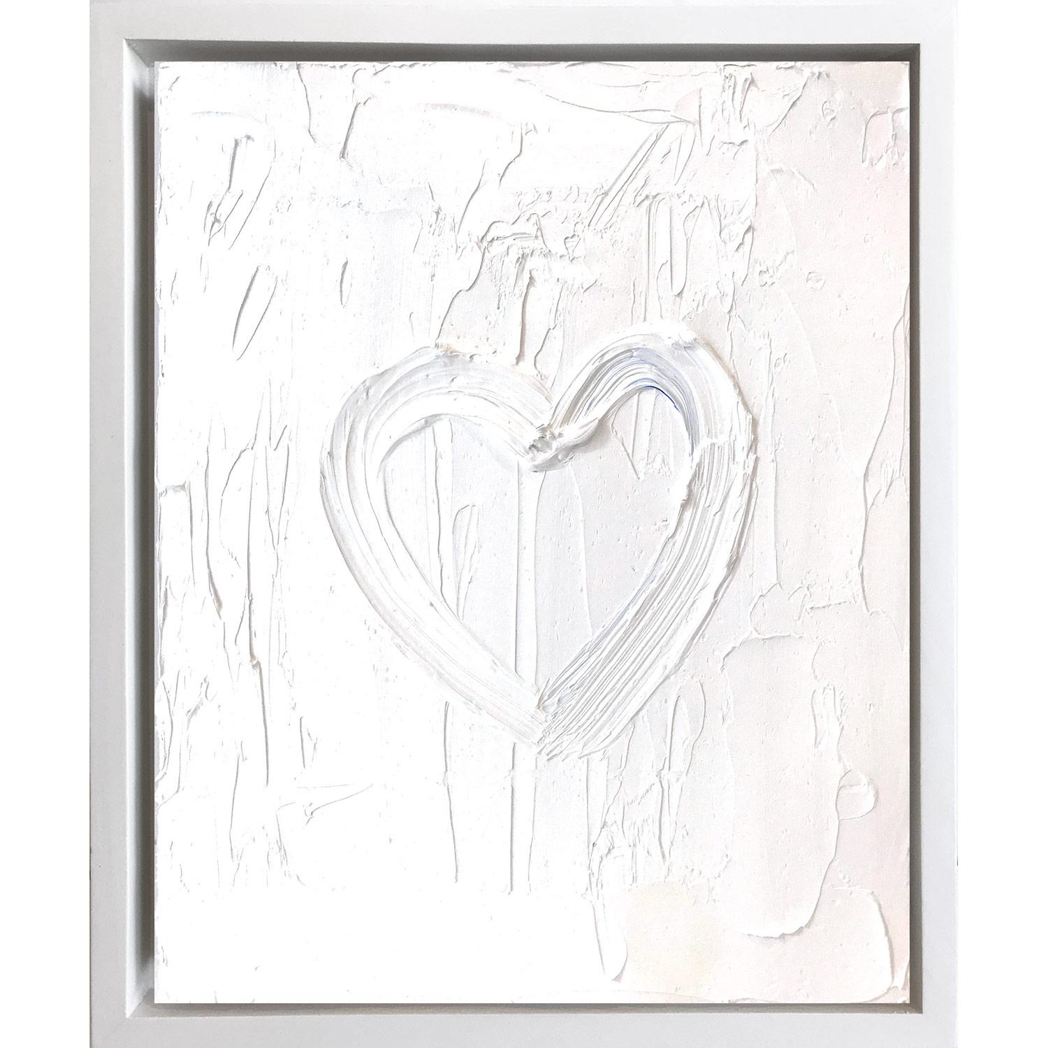 Cindy Shaoul Figurative Painting - "My Heart on White White" Contemporary Oil Painting Framed w Floater Frame