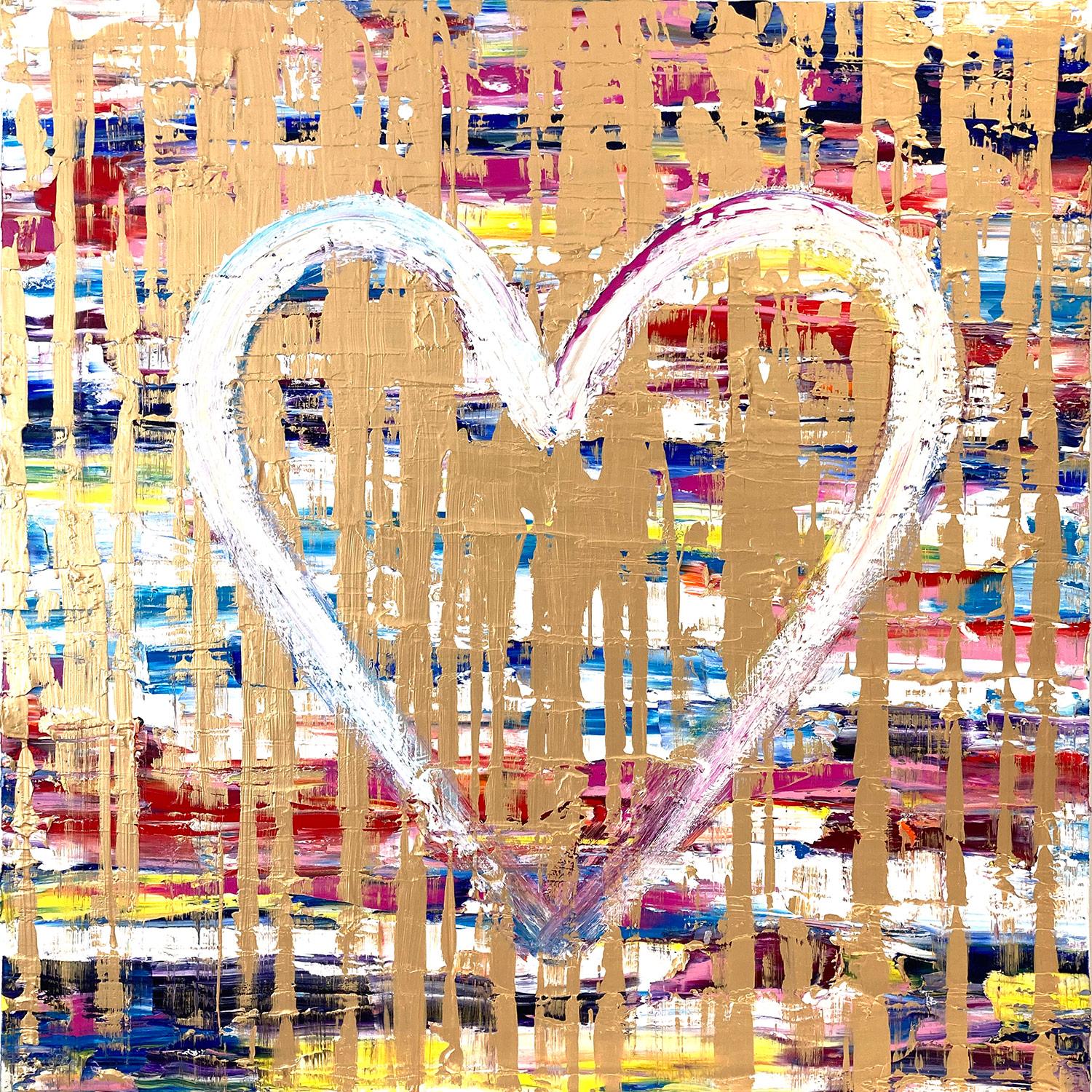 Abstract Painting di Cindy Shaoul - "My Heart Rocks" pittura a olio su tela in tecnica mista pop colorata e contemporanea