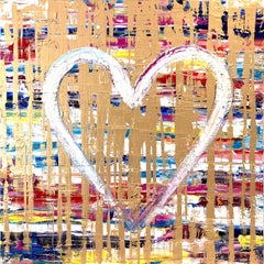 « My Heart Rocks », peinture à l'huile sur toile pop contemporaine colorée en techniques mixtes