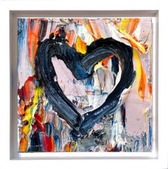 "My Heart Rocks" Pittura ad olio pop art colorata con cornice bianca fluttuante