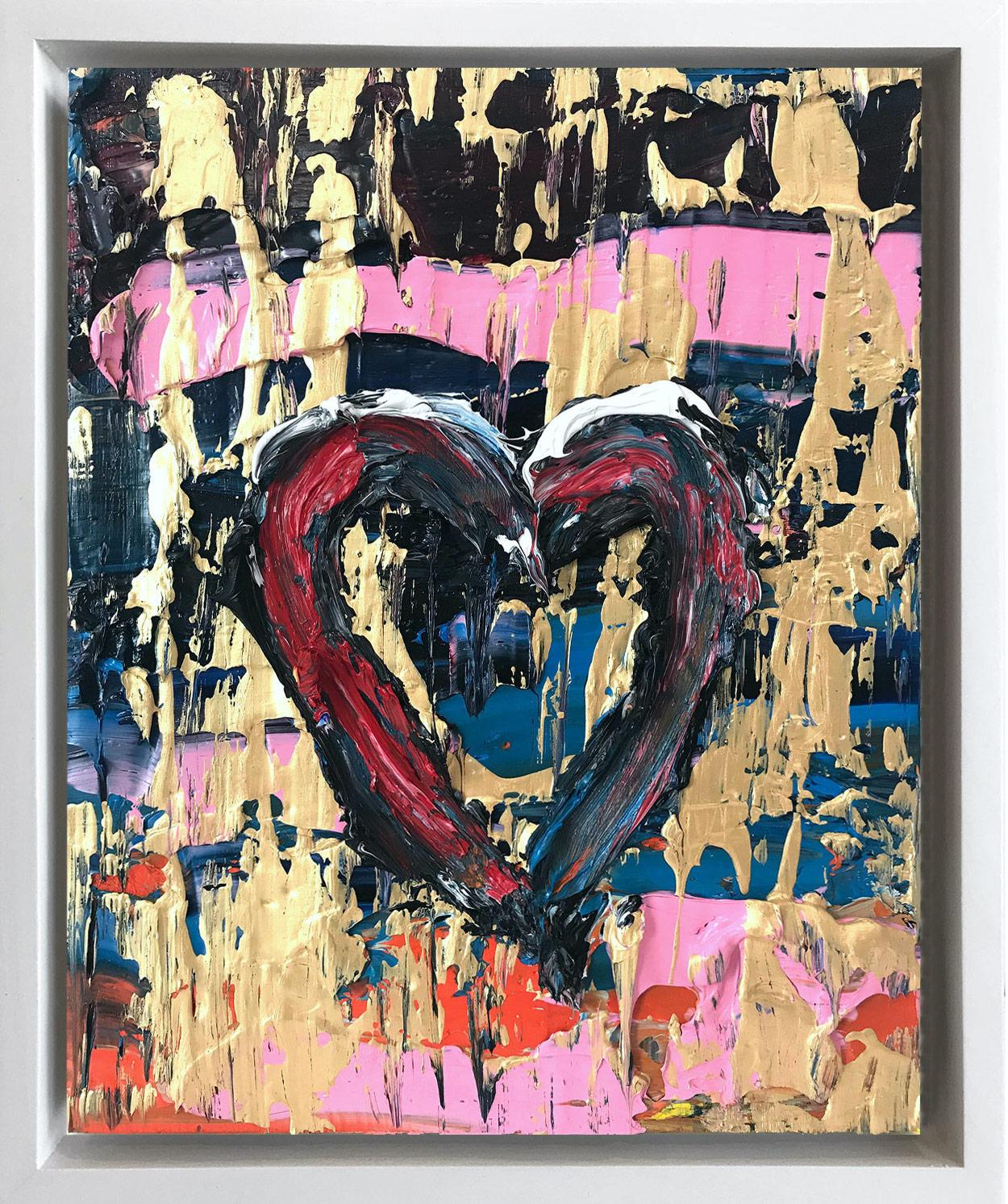 Cindy Shaoul Figurative Painting - "My Heart Rocks" Contemporary Oil Painting Framed w Floater Frame