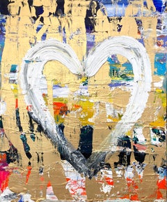 "My Heart Rocks" Oil and Mixed Media with Gold Pop Painting on Canvas Framed