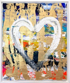 "My Heart Rocks" Oil and Mixed Media with Gold Pop Painting on Canvas Framed
