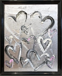 "My Hearts in Hollywood" Silver Peinture à l
huile pop contemporaine encadrée