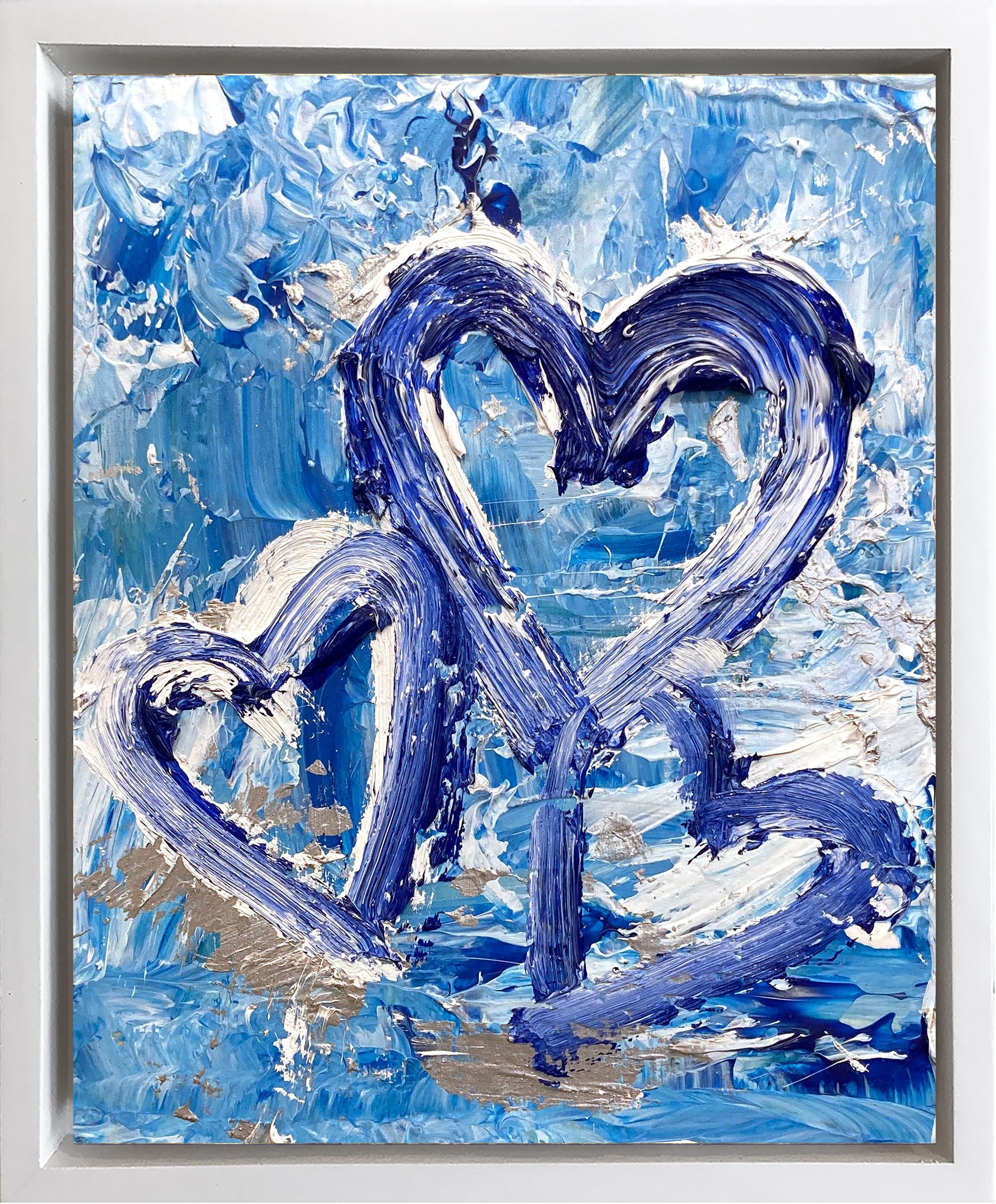 Cindy Shaoul Abstract Painting - "My Hearts of the Ocean" Oil Painting on Board with White Floater Frame