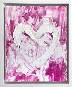 "My Hollywood Heart" Pink Pop Oil Painting on Wood with White Floater Frame