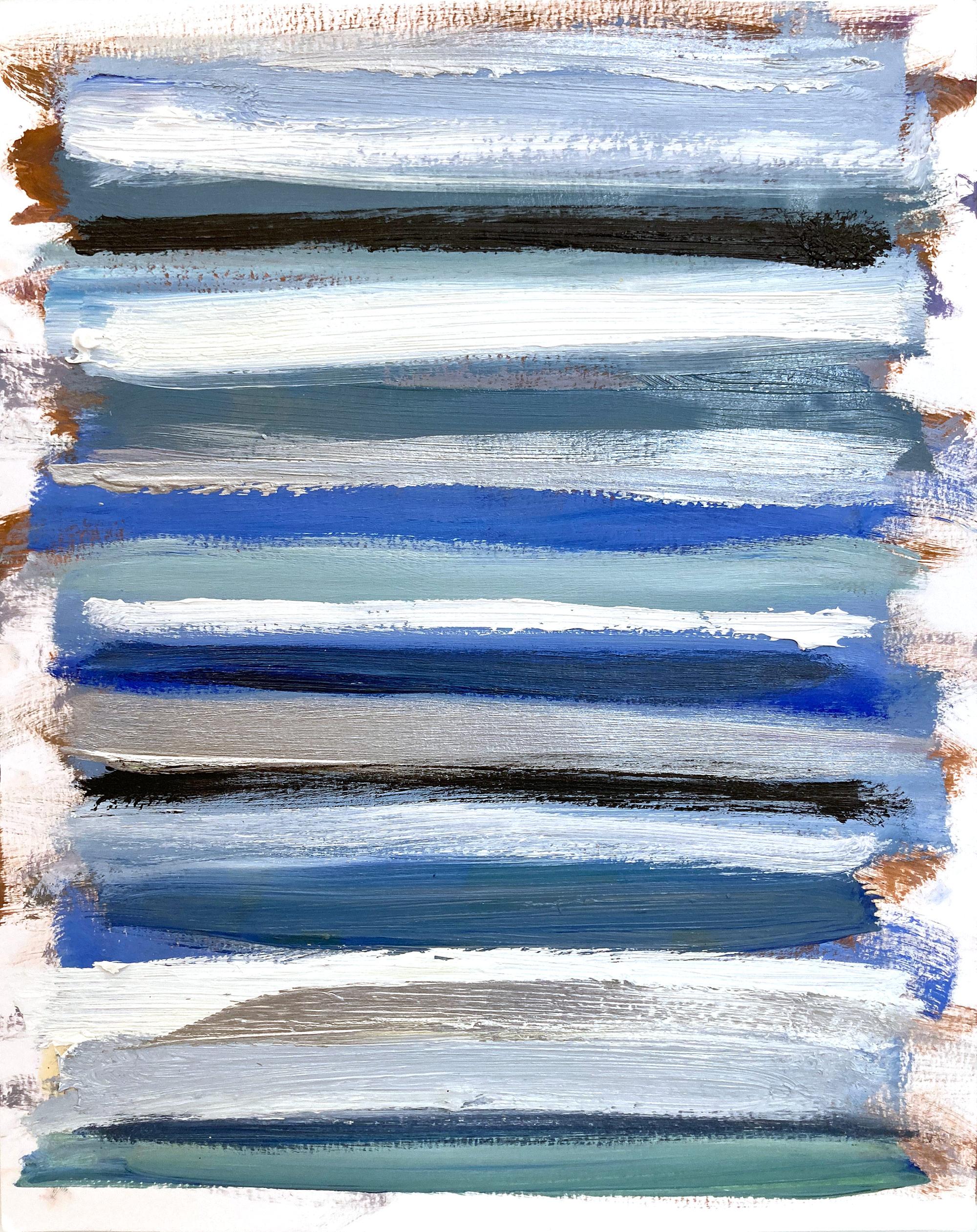 Abstract Painting Cindy Shaoul - "My Horizon - Belize" Peinture à l'huile contemporaine abstraite à champs de couleurs sur papier