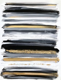 „My Horizon on Gold, Black & White“ Abstraktes Farbfeld Zeitgenössisches Gemälde