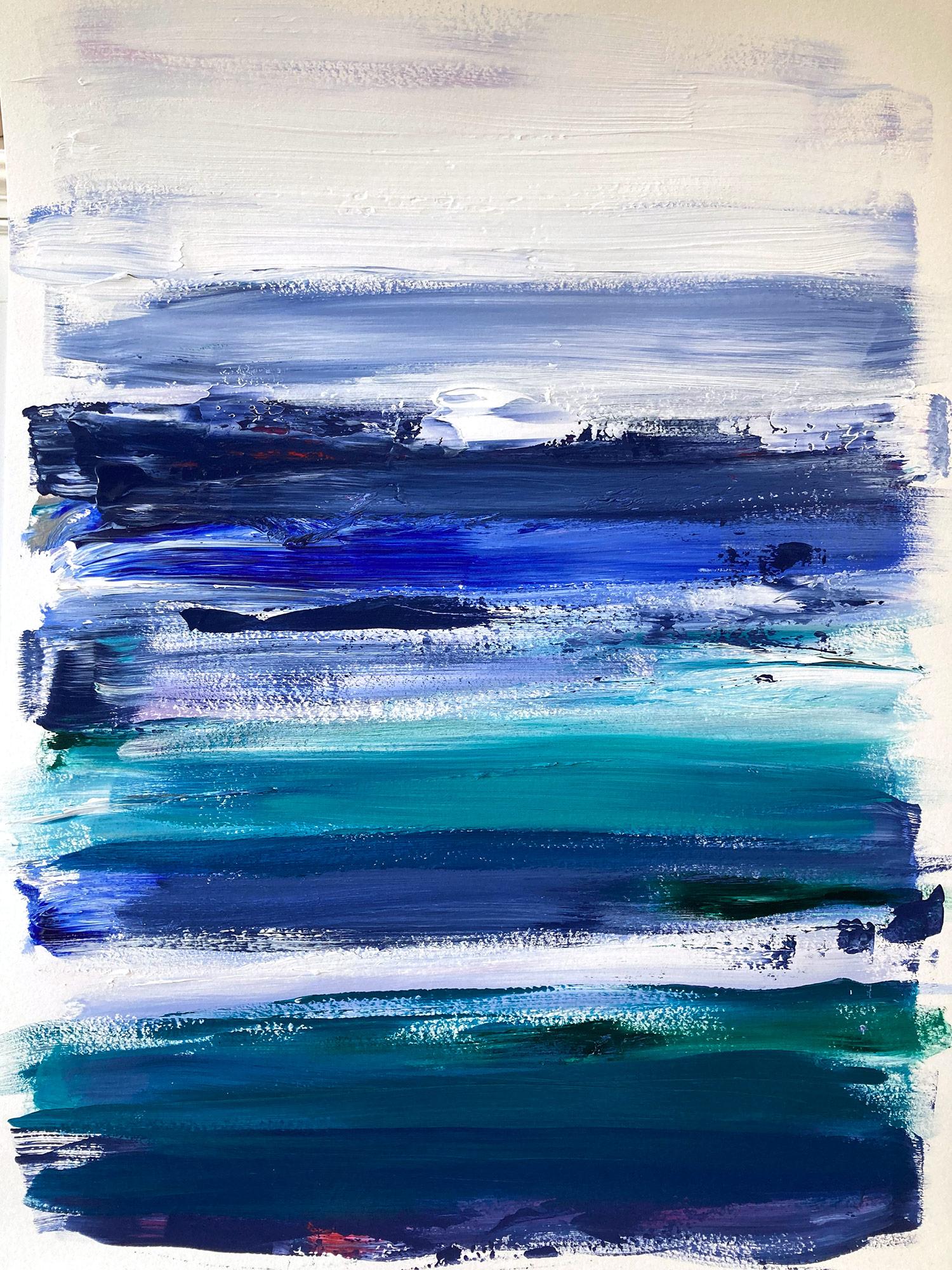 Cindy Shaoul Abstract Painting - "My Horizon - Cypress" Abstract Gradient Color Field Contemporary Painting Paper