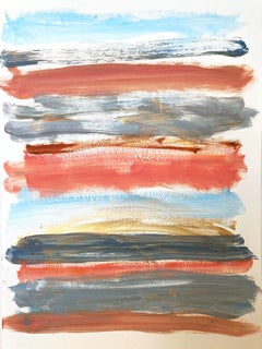 « My Horizon - Del Mar Beach » - Peinture abstraite en couleur contemporaine sur papier