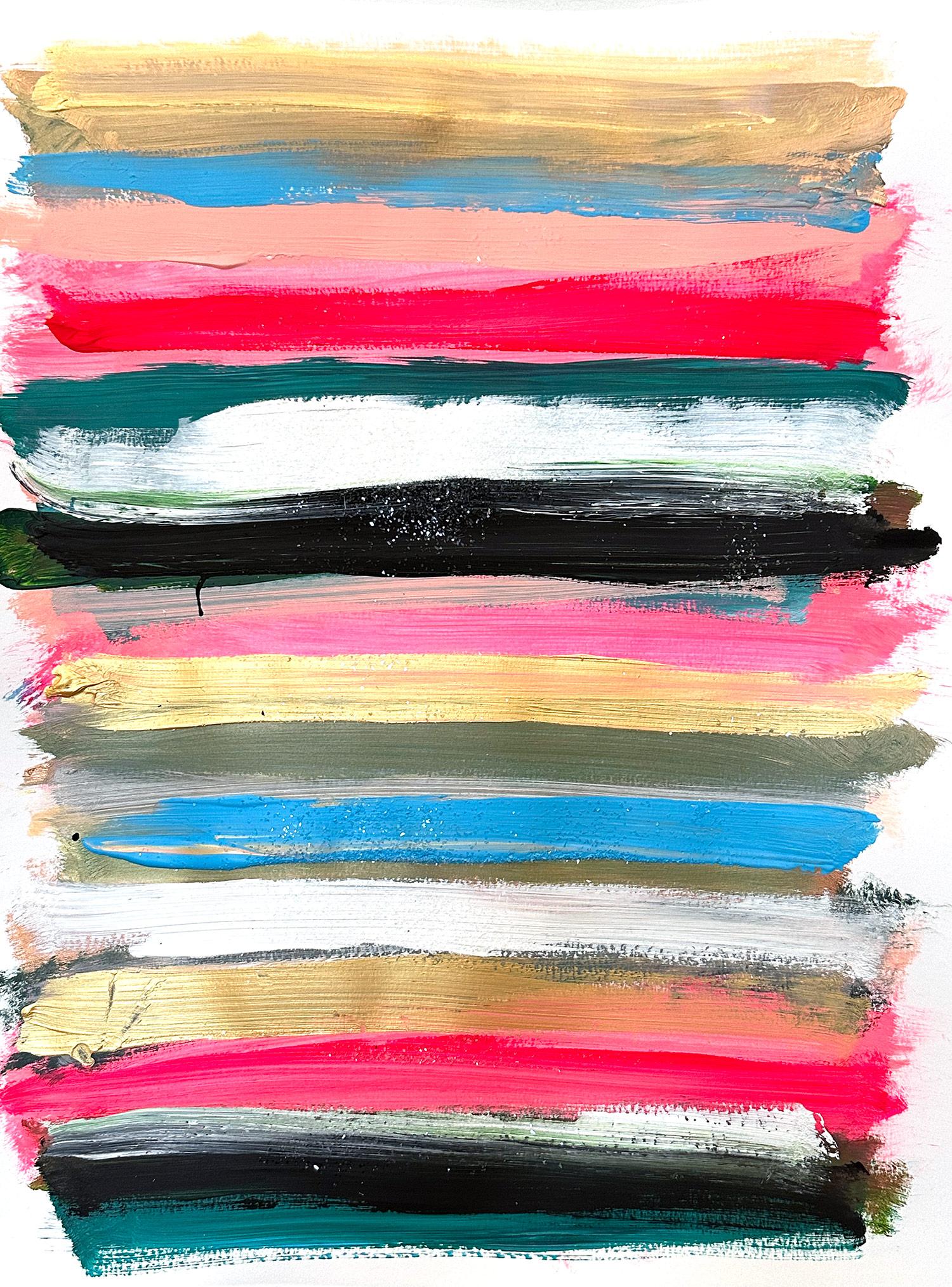 Cindy Shaoul Abstract Painting - "My Horizon - Hamptons Cocktail Party" Color Field Contemporary Painting Paper