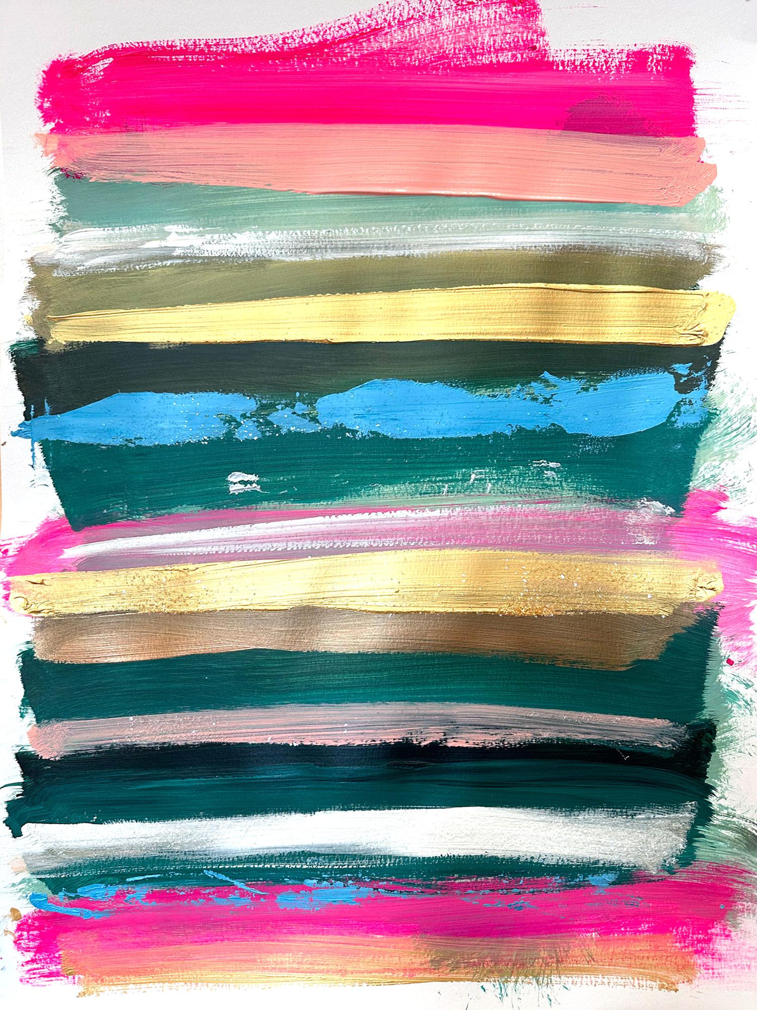 Cindy Shaoul Abstract Painting - "My Horizon - Hamptons Getaway" Color Field Contemporary Painting on Paper