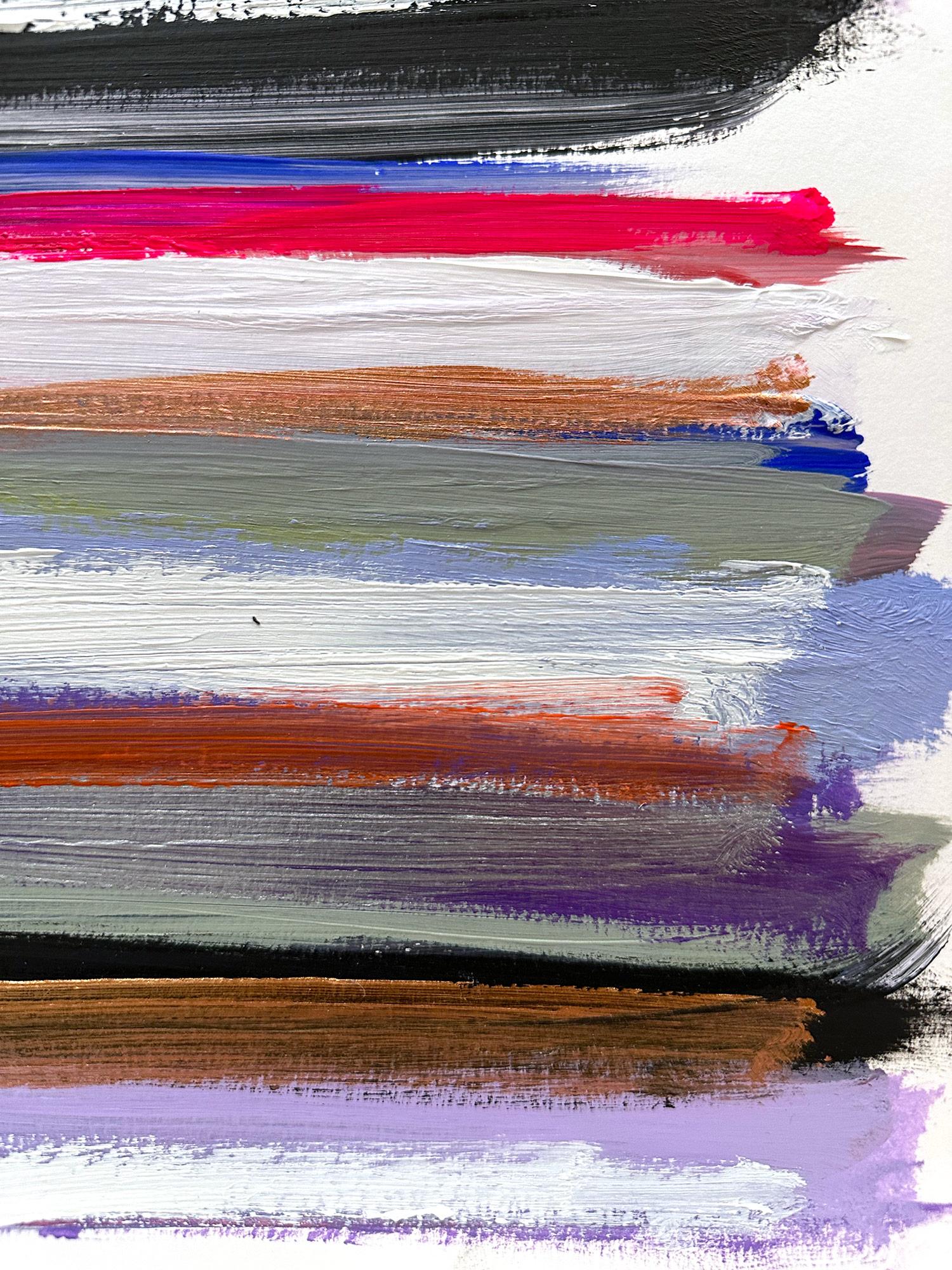 Una obra de acrílico y óleo sobre papel grueso con un brillante uso del color y la textura. Nos centramos en la sencillez de la belleza del momento mientras Shaoul crea una paleta translúcida pero muy colorida con un uso espeso de la pintura, que