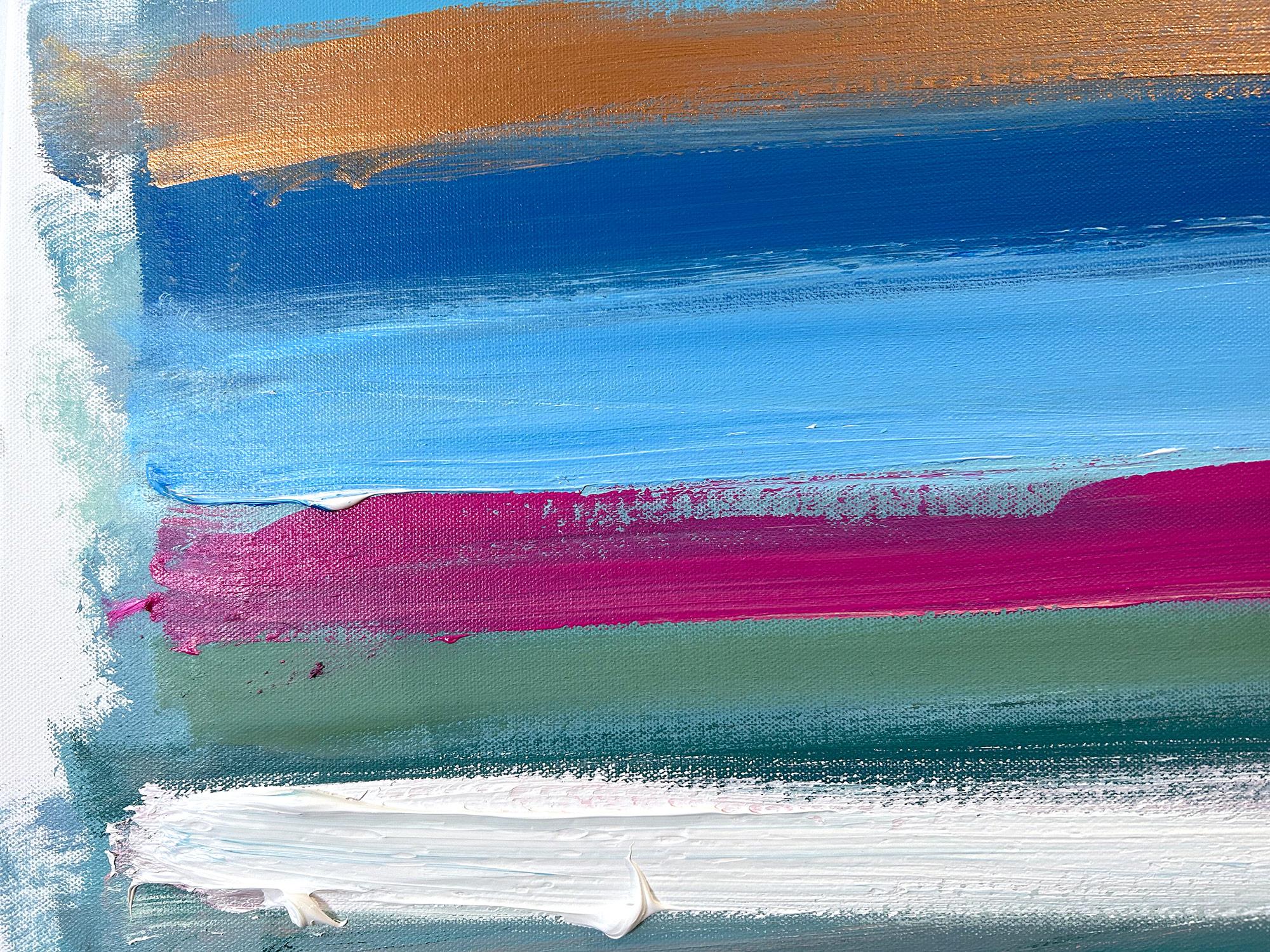 Un'opera in acrilico e foglia d'oro su tela con un uso brillante del colore e della texture. Siamo concentrati sulla semplicità della bellezza nel momento in cui Shaoul crea una palette traslucida ma molto colorata con un uso intenso della pittura,