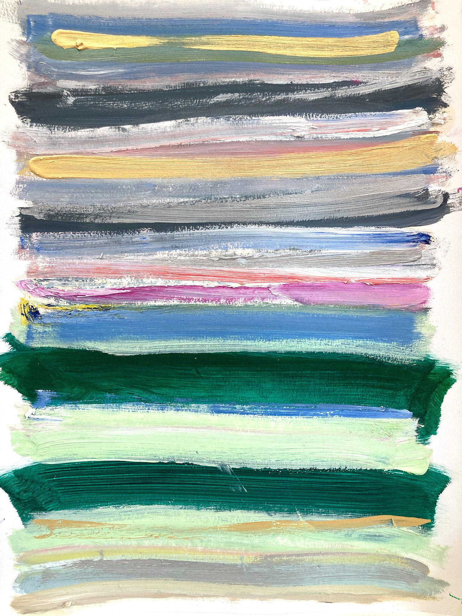 "My Horizon - Portofino" Peinture contemporaine sur papier en techniques mixtes avec champs de couleurs