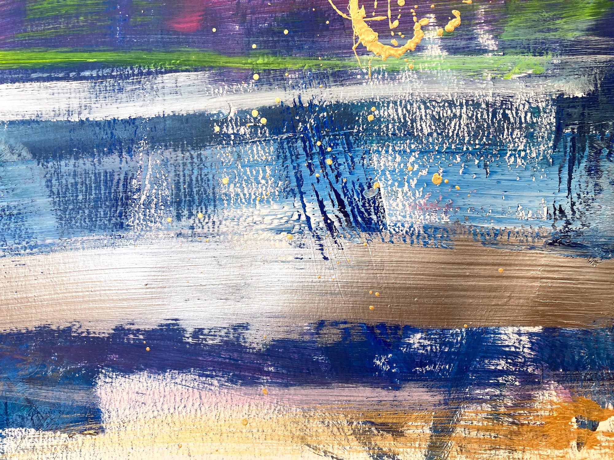 Une œuvre à l'acrylique et à l'huile sur papier épais avec une utilisation vive de la couleur et de la texture. Nous nous concentrons sur la simplicité de la beauté dans l'instant, alors que Shaoul crée une palette translucide mais très colorée avec