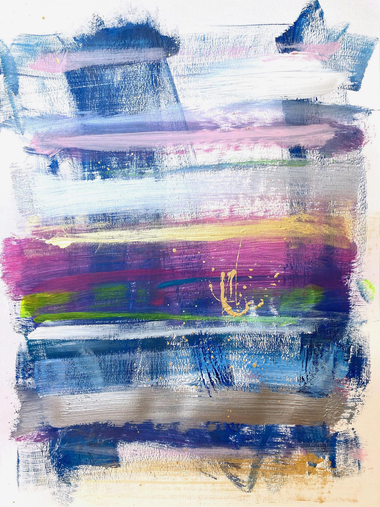 Cindy Shaoul Abstract Painting - "My Horizon - St. Ives" Abstract Color Field Contemporary Painting on Paper