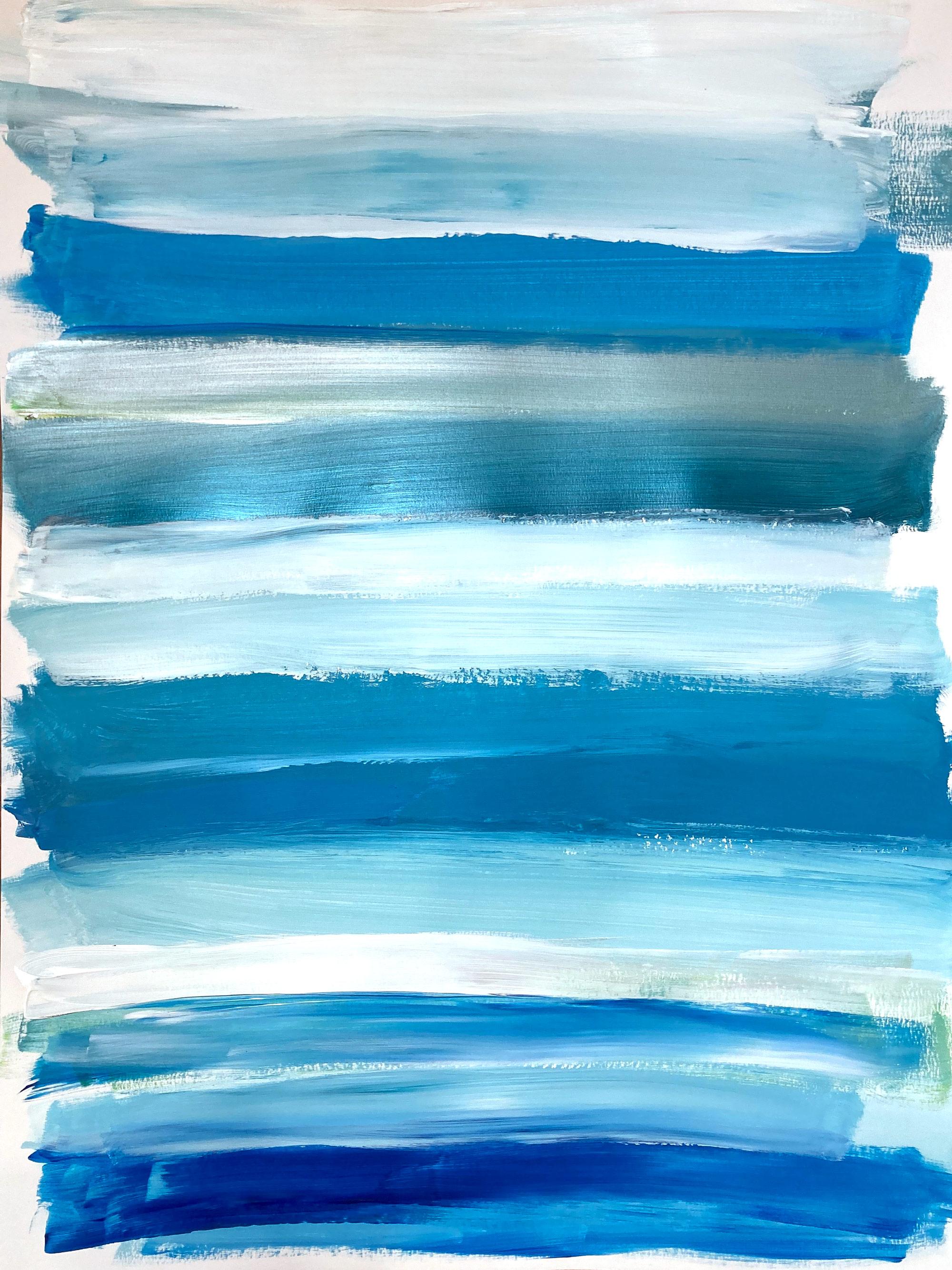 Cindy Shaoul Abstract Painting - "My Horizon - The Maldives" Color Field Contemporary Painting on Paper