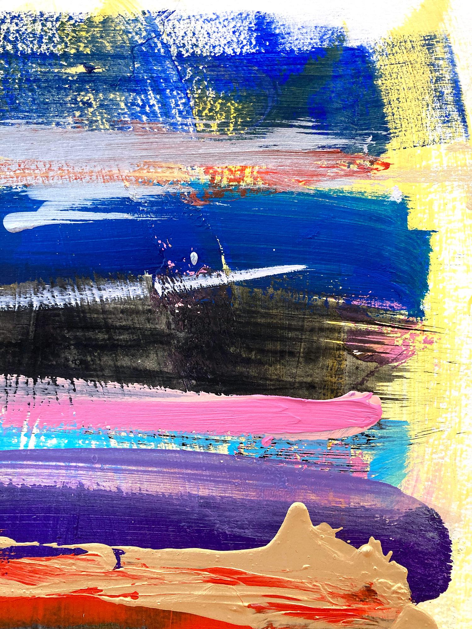 « My Horizon - Tokyo Nights » - Peinture abstraite colorée contemporaine sur papier - Gris Abstract Painting par Cindy Shaoul