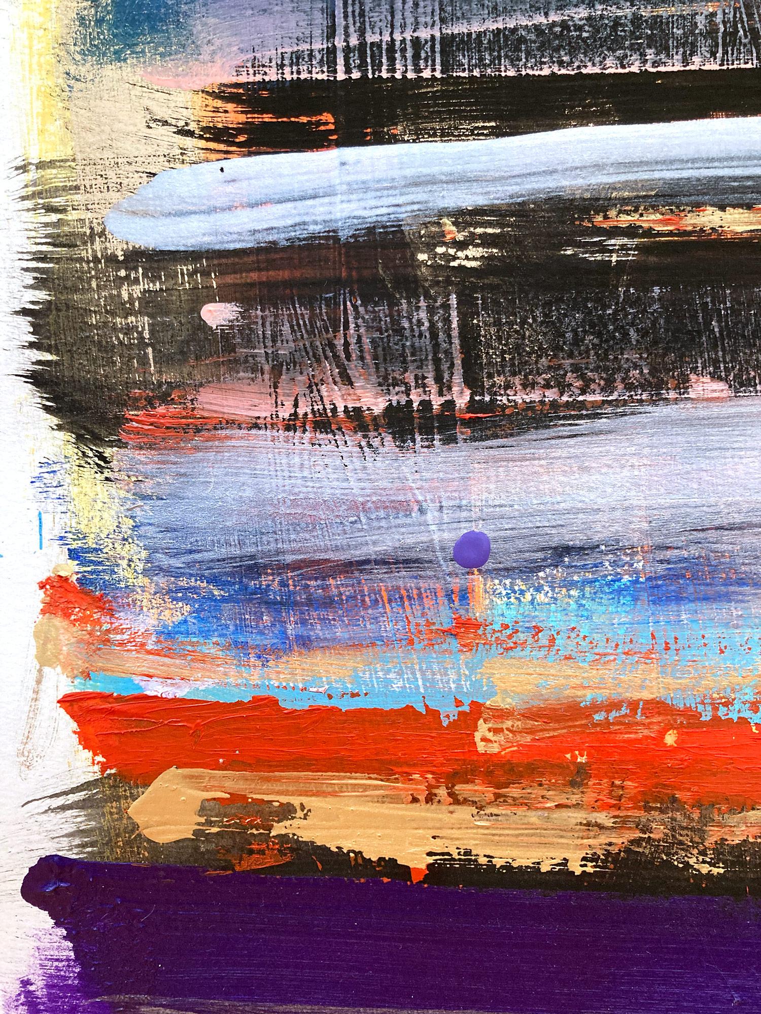 Une œuvre à l'acrylique et à l'huile sur papier épais avec une utilisation vive de la couleur et de la texture. Nous nous concentrons sur la simplicité de la beauté dans l'instant, alors que Shaoul crée une palette translucide mais très colorée avec
