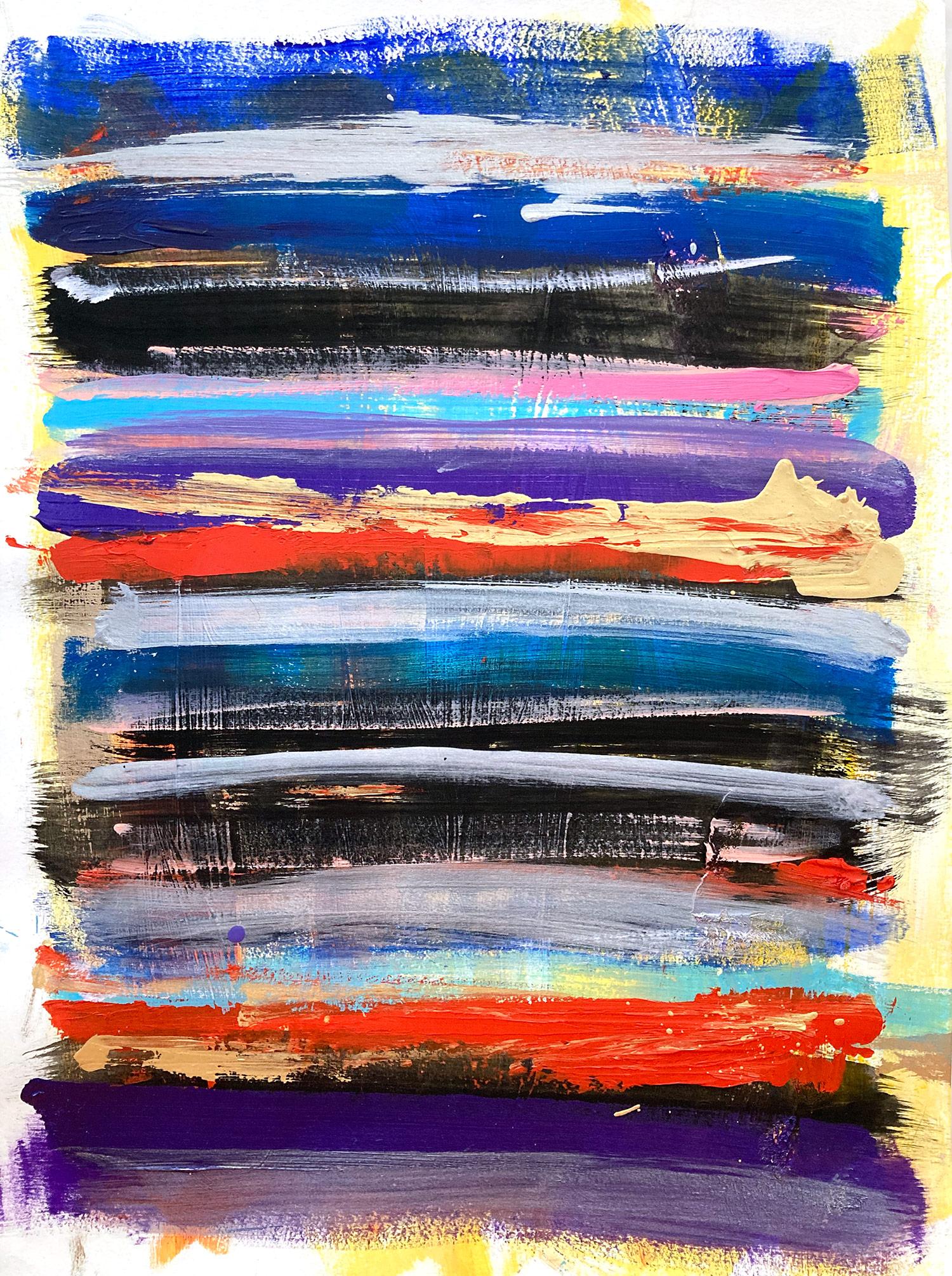 Abstract Painting Cindy Shaoul - « My Horizon - Tokyo Nights » - Peinture abstraite colorée contemporaine sur papier