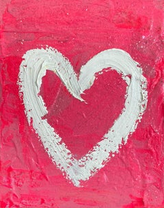 "My Hot Pink Heart" Colorful Pink Oil Painting on Wood with White Floater Frame