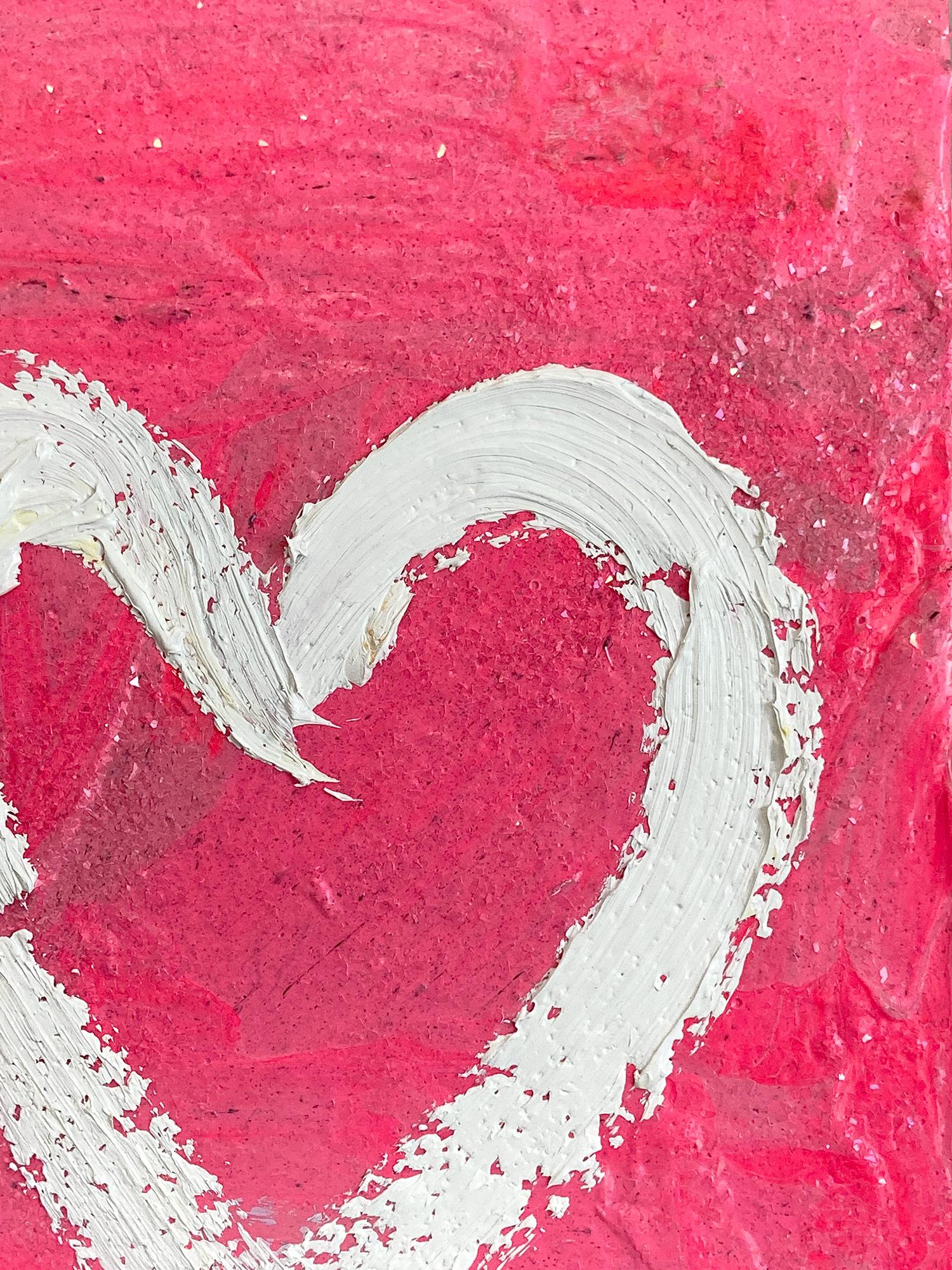 „My Hot Pink Heart“ Buntes rosafarbenes Ölgemälde auf Holz mit weißem Floater-Rahmen (Zeitgenössisch), Painting, von Cindy Shaoul