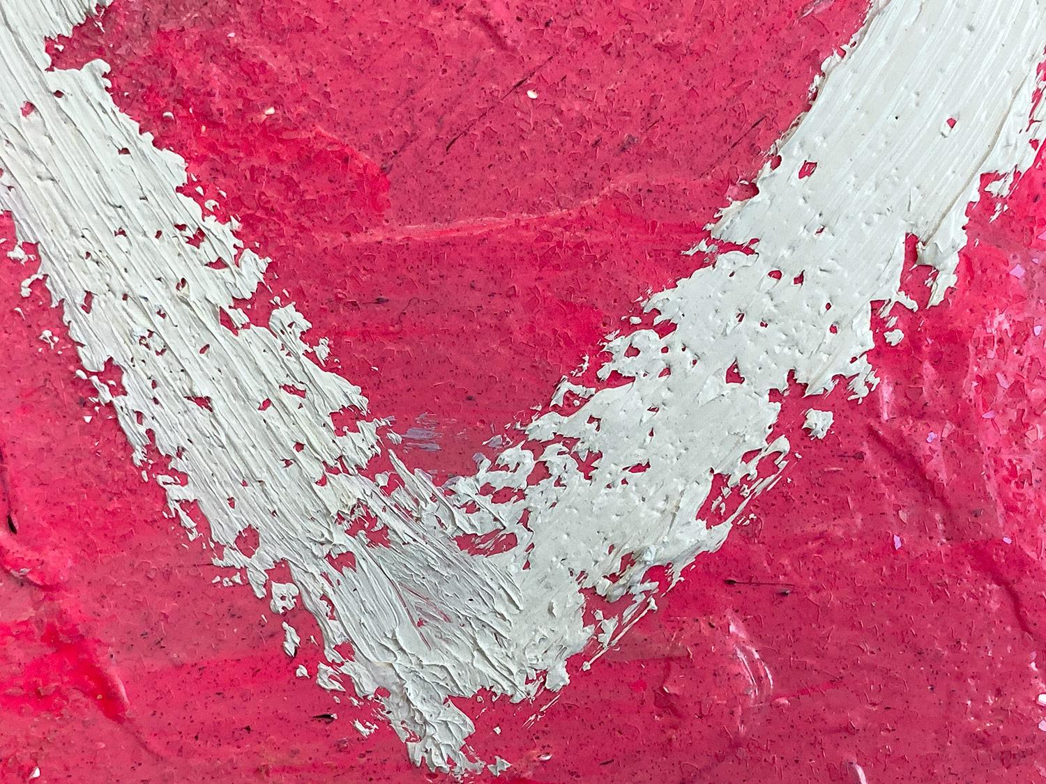 „My Hot Pink Heart“ Buntes rosafarbenes Ölgemälde auf Holz mit weißem Floater-Rahmen im Angebot 1