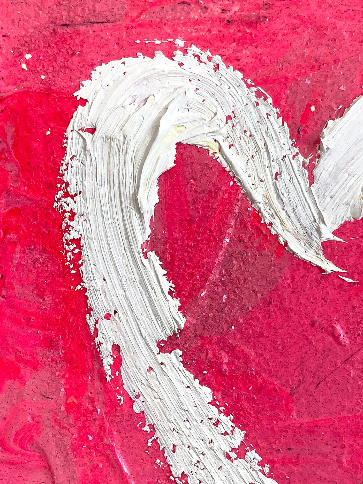 „My Hot Pink Heart“ Buntes rosafarbenes Ölgemälde auf Holz mit weißem Floater-Rahmen im Angebot 2