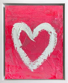 "Mi corazón rosa ardiente" Pintura al óleo rosa de colores sobre madera con marco flotante blanco