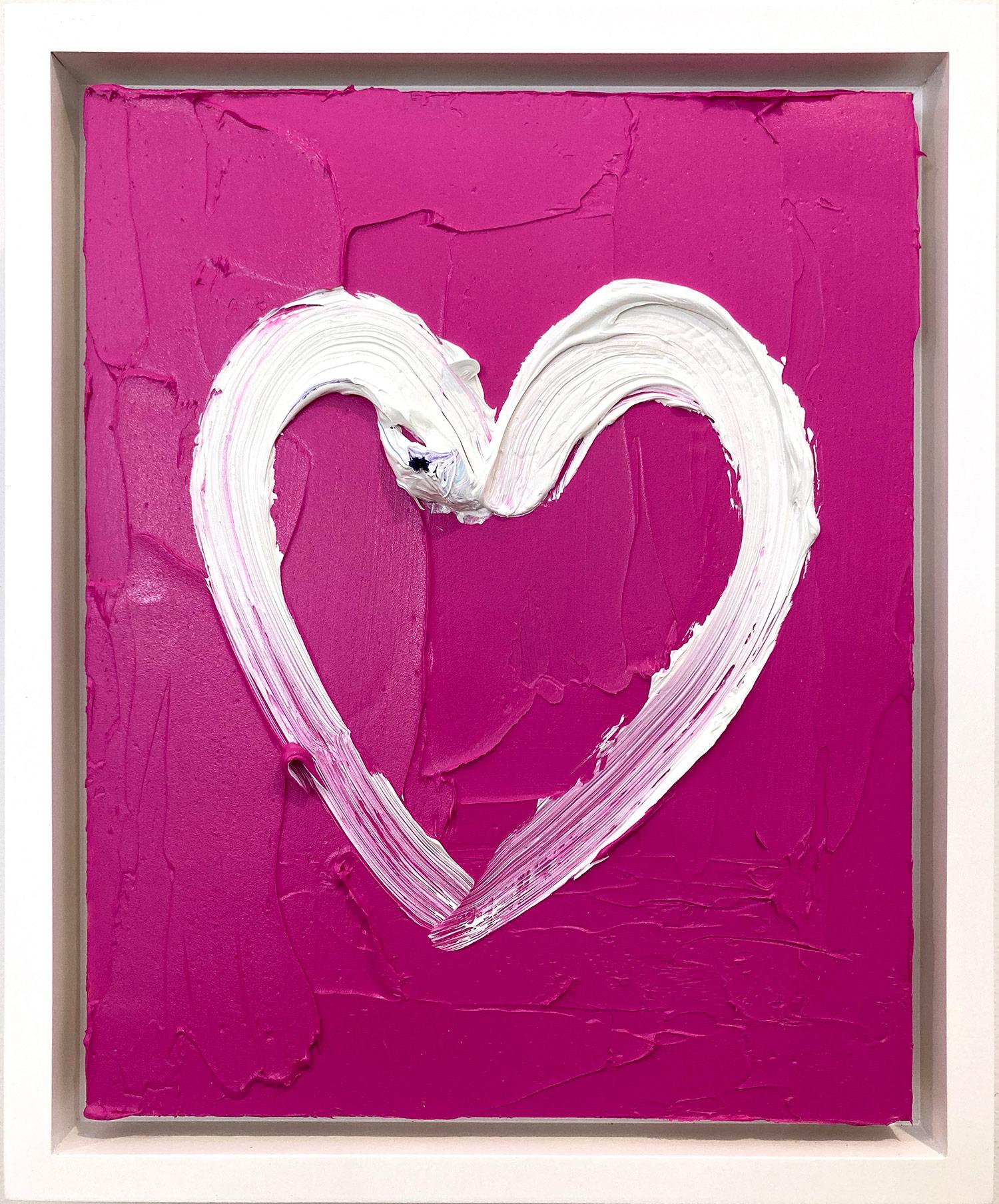 Cindy Shaoul Abstract Painting - "My Hot Pink Heart" Contemporary Pop Oil Painting on Wood White Floater Frame
