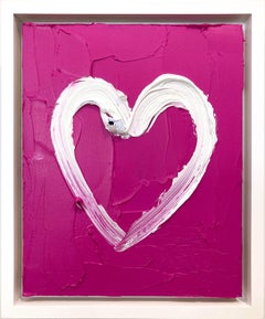 "My Hot Pink Heart" Contemporary Pop Oil Painting on Wood White Floater Frame