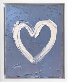 "My Humble Heart" Steel Blue Contemporary Pop Art Oil Painting w Floater Frame