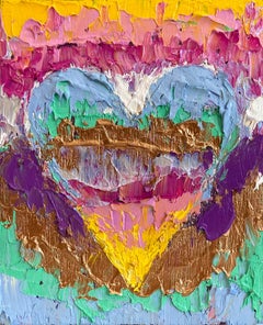 "My Versace Heart" Multicolor Pop Oil Painting on Wood with White Floater Frame