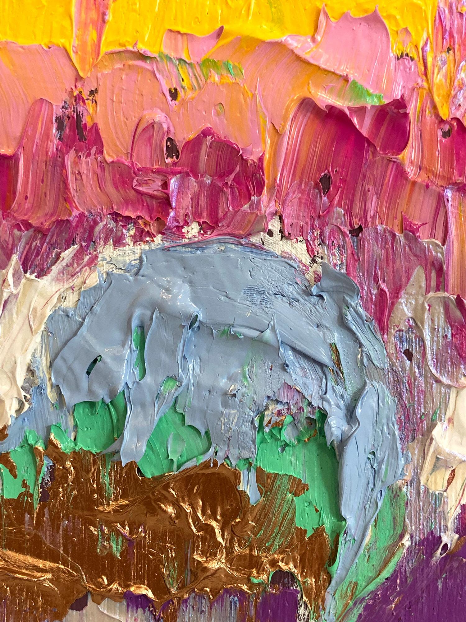 Mehrfarbiges Pop-Ölgemälde „My Versace Heart“ auf Holz mit weißem Floater-Rahmen, Pop-Ölgemälde (Zeitgenössisch), Painting, von Cindy Shaoul