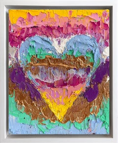 "My Versace Heart" Multicolor Pop Oil Painting on Wood with White Floater Frame