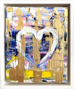 "My Ice Cream Heart" Gold Colorful Contemporary Oil Painting with Floater Frame