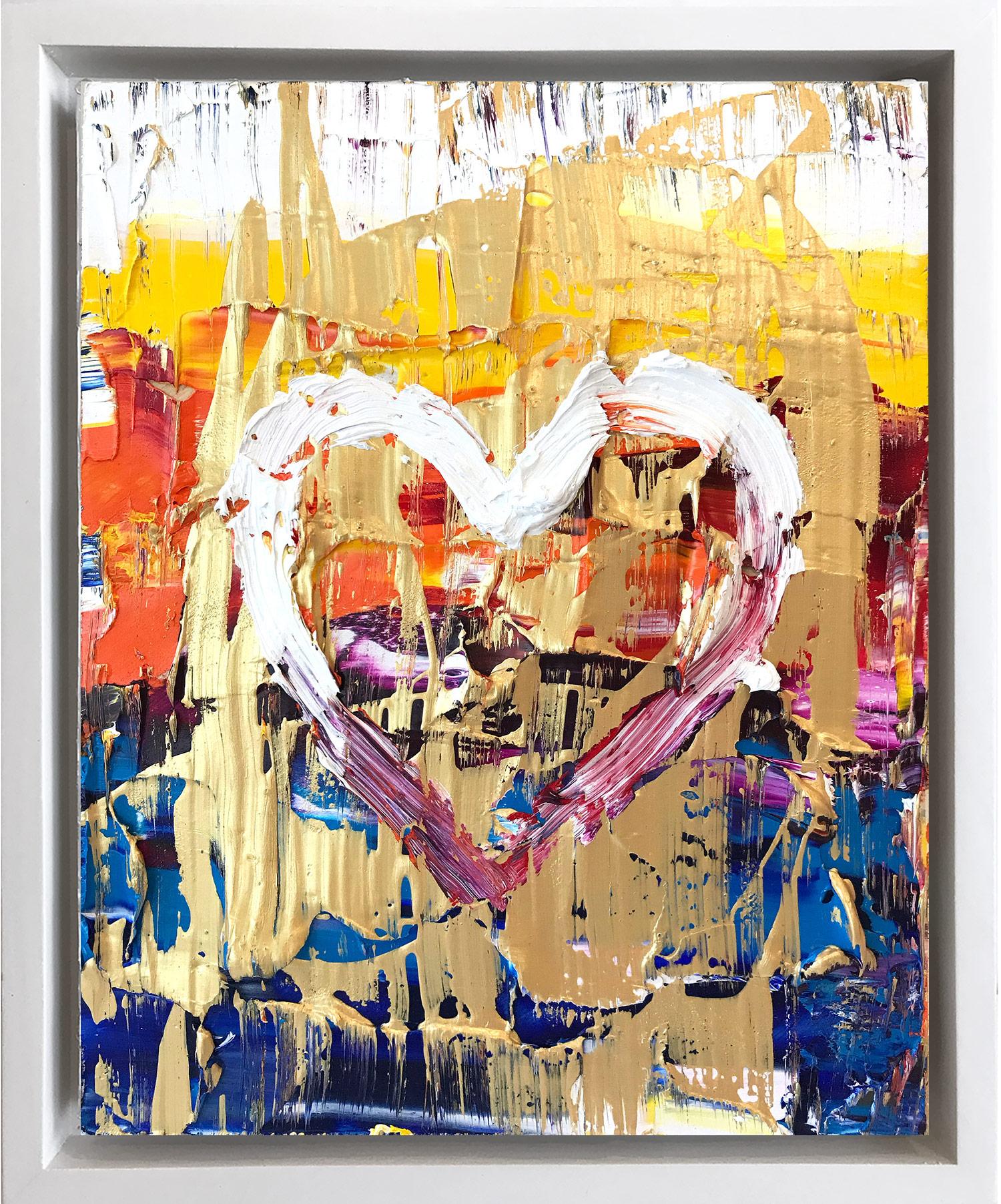 "My Ice Pop Heart" Multicolor & Gold Contemporary Oil Painting & Floater Frame  