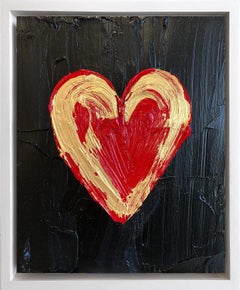 "My Infinite Heart" Black Red and Gold Contemporary Oil Painting w Floater Frame