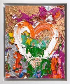 "My Jackson Pollock Heart" Pop Oil Painting on Wood with White Floater Frame