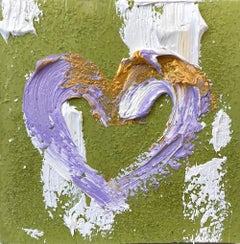 "My Jadore Heart" Purple Gold + Green Pop Art Oil Painting White Floater Frame