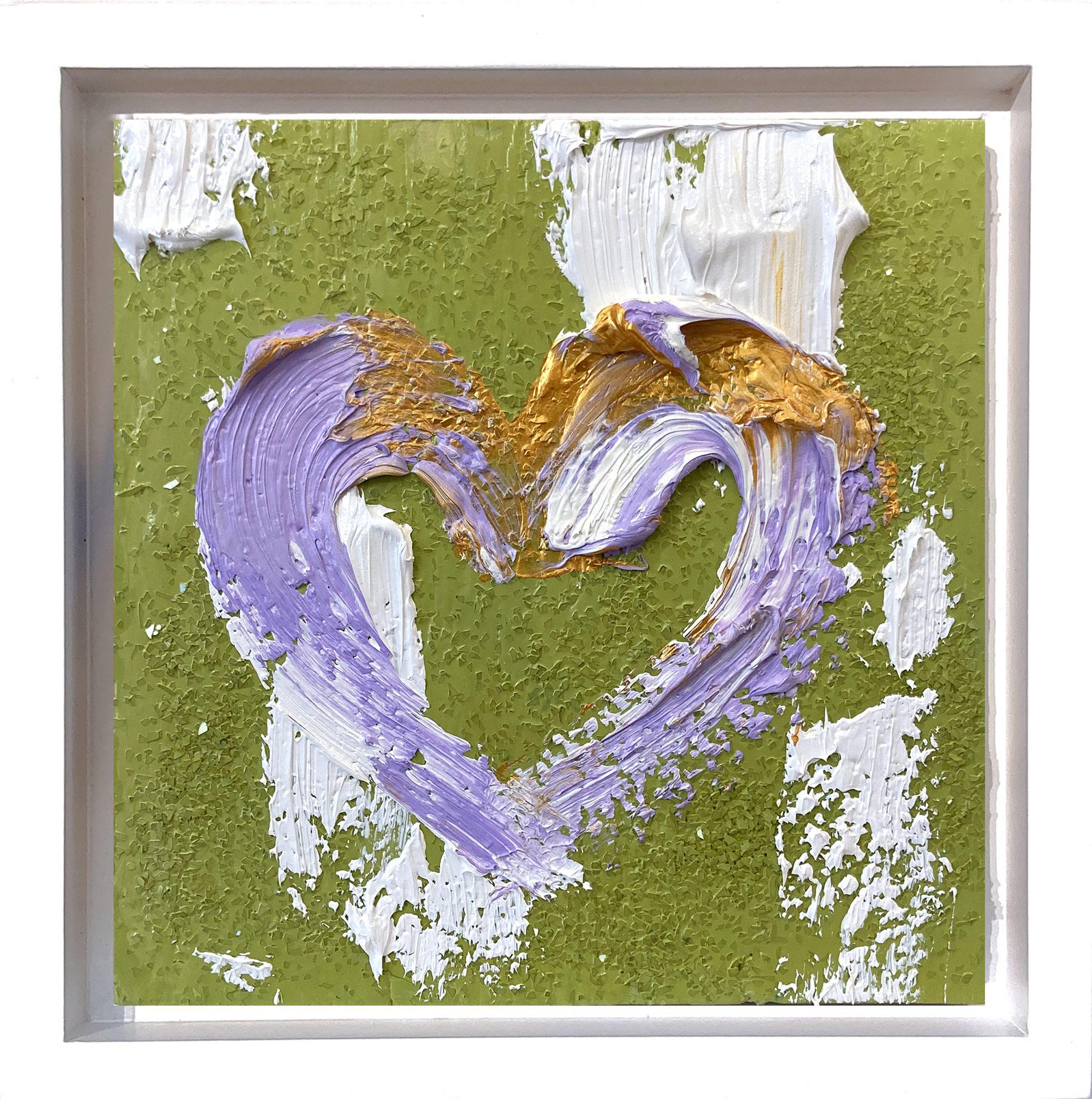 "My Jadore Heart" Purple Gold + Green Pop Art Oil Painting White Floater Frame