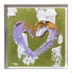 "Il mio cuore di Jadore" Pittura ad olio pop art viola, oro e verde, cornice galleggiante bianca