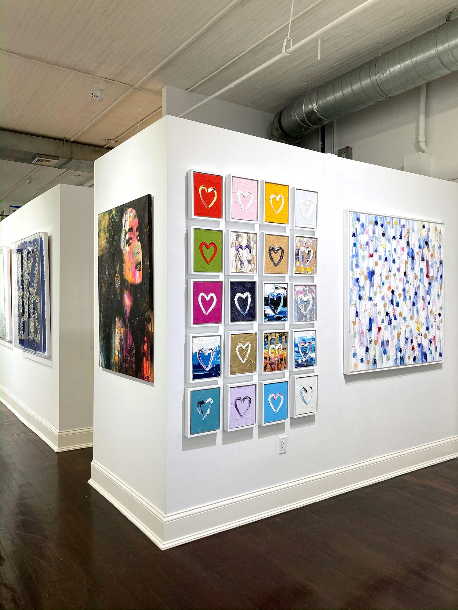 « My Jimmy Choo Heart », peinture à l'huile pop colorée en bois, cadre flottant blanc en vente 5
