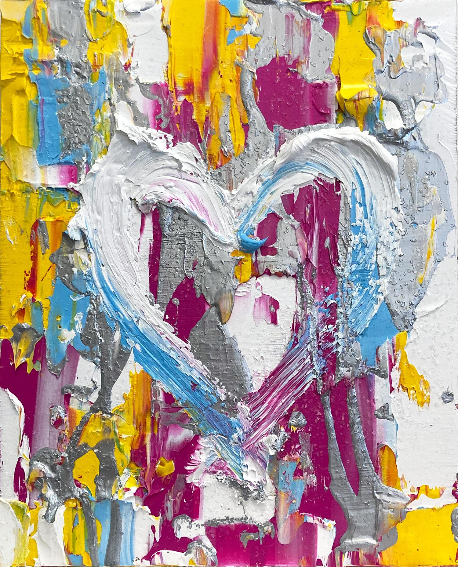 « My Jimmy Choo Heart », peinture à l'huile pop colorée en bois, cadre flottant blanc - Painting de Cindy Shaoul
