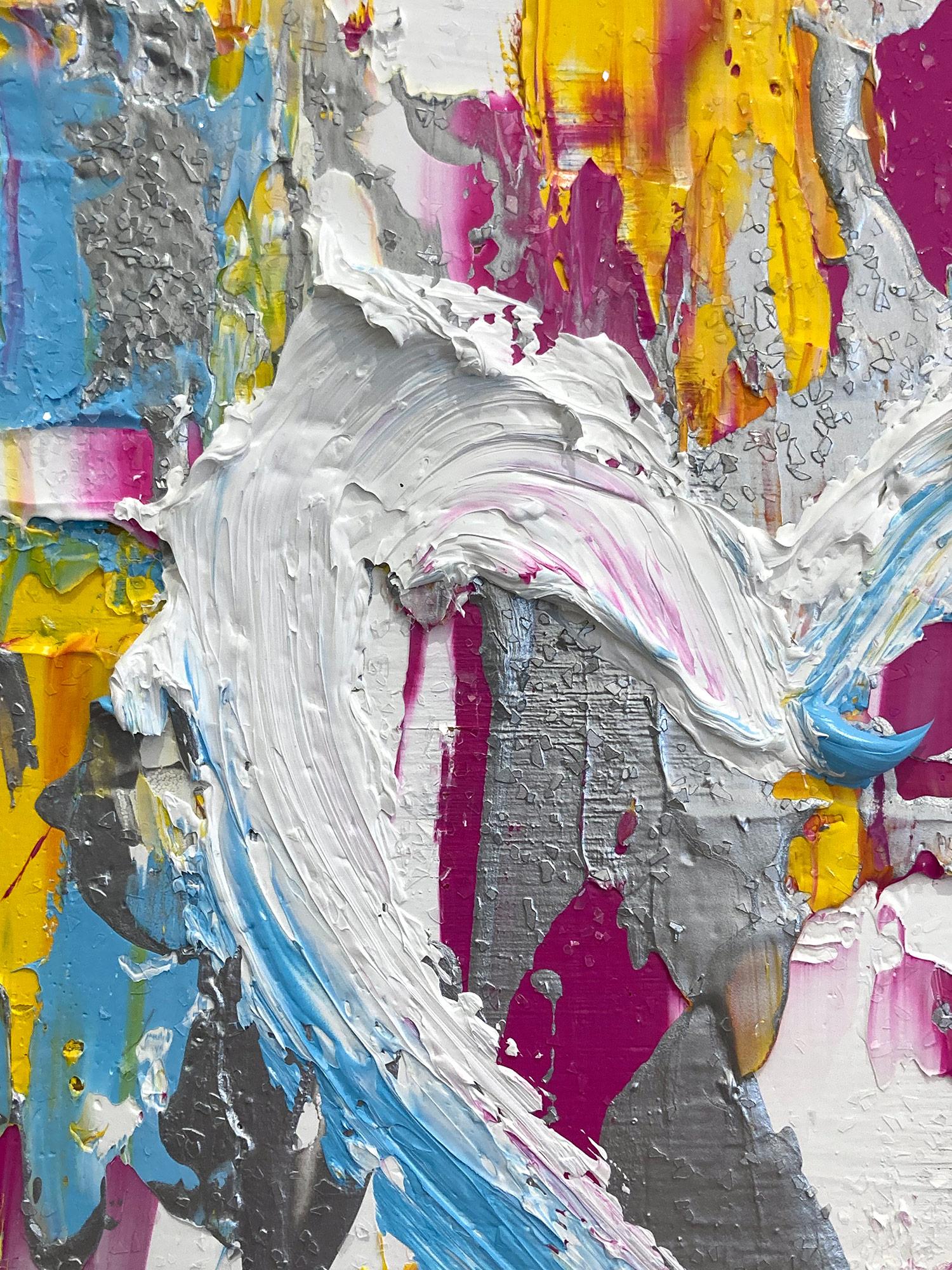 « My Jimmy Choo Heart », peinture à l'huile pop colorée en bois, cadre flottant blanc - Contemporain Painting par Cindy Shaoul