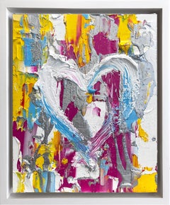 "My Jimmy Choo Heart" Colorful Pop Oil Painting Wood White Floater Frame