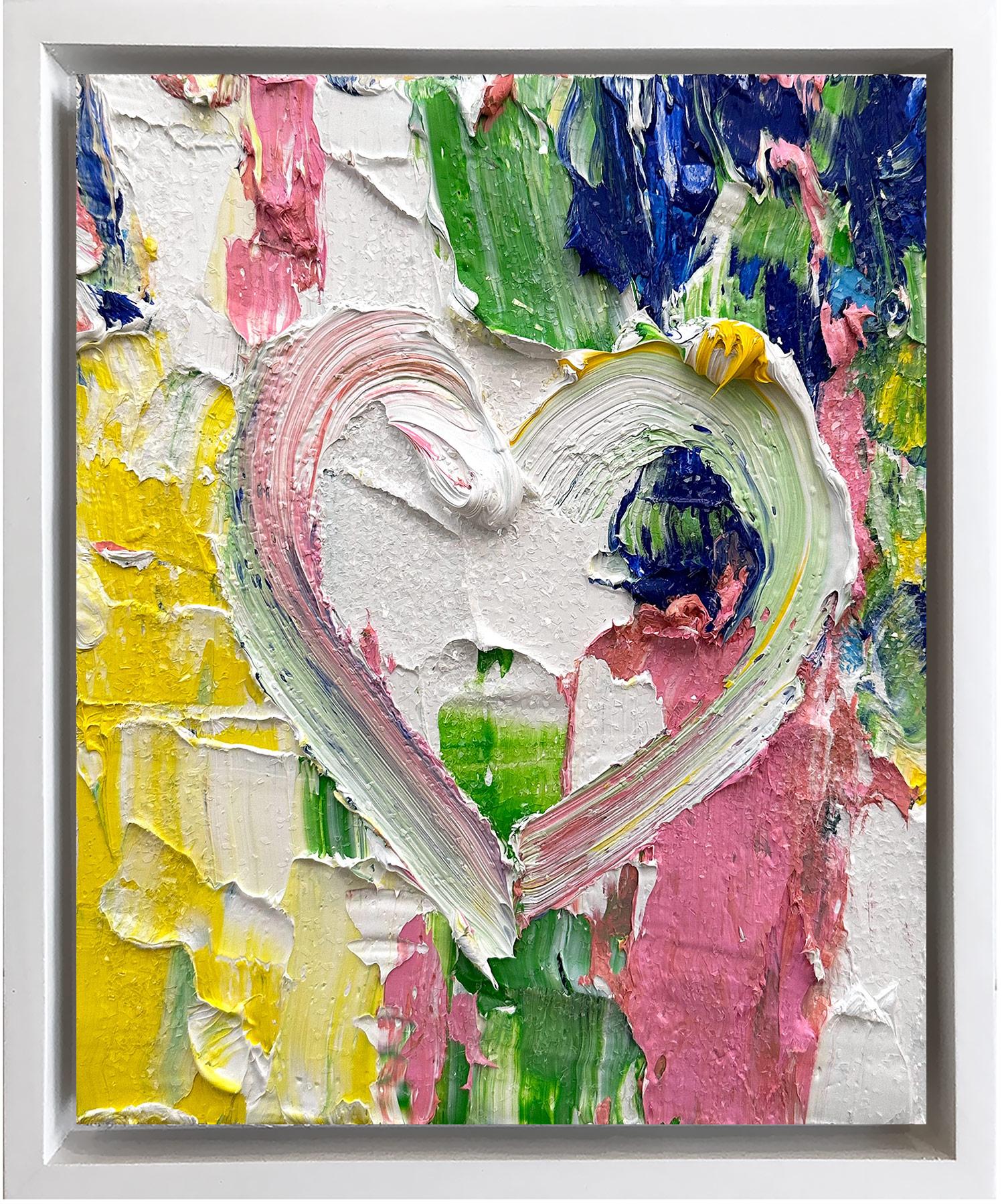 Cindy Shaoul Abstract Painting - "My Jimmy Choo Heart" Contemporary Pop Art Oil Painting with Floater Frame