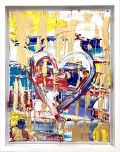 "My Jolly Rancher Heart" Peinture contemporaine multicolore dorée et cadre flottant