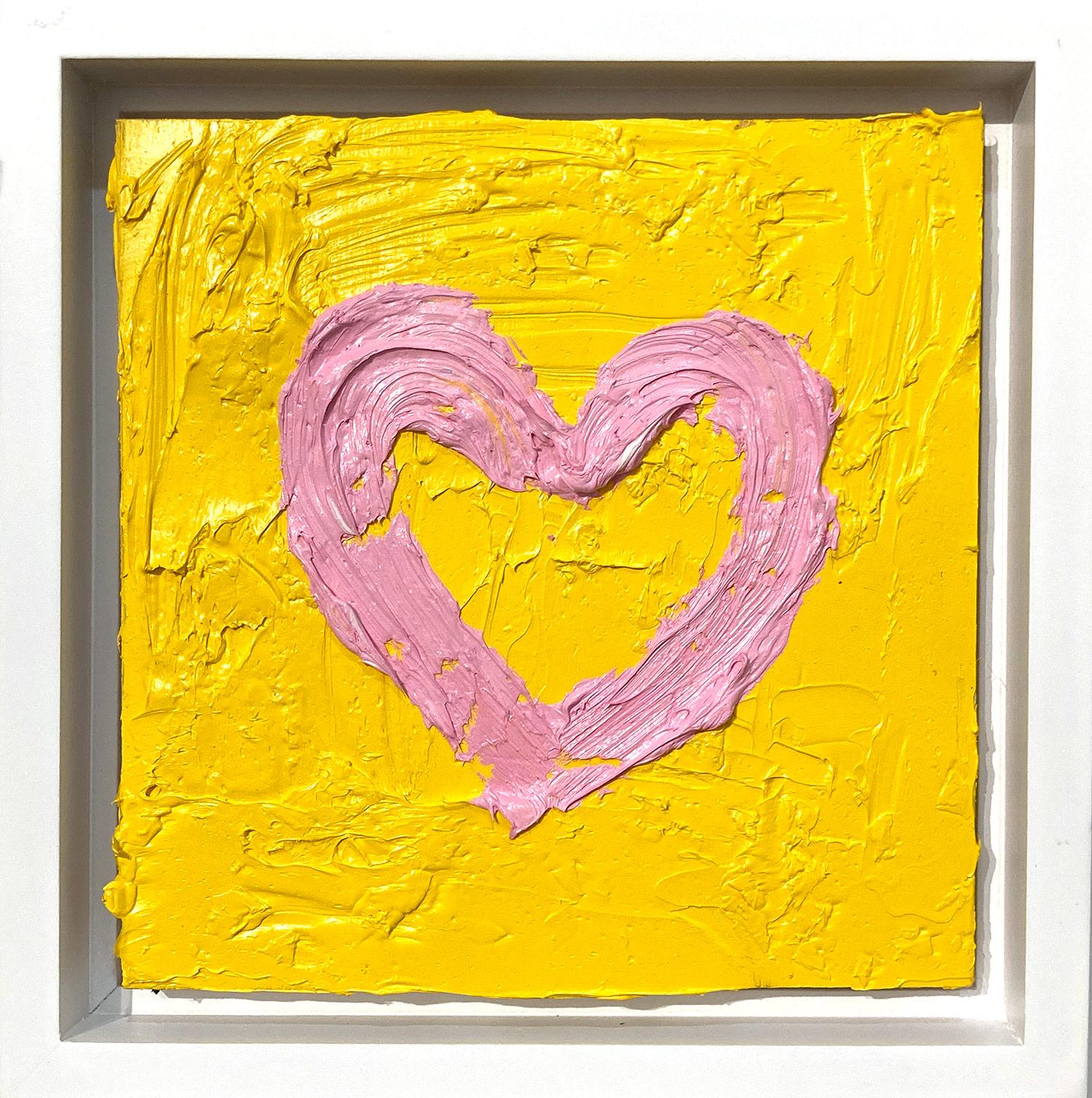 Cindy Shaoul Figurative Painting - "My Juicy Fruit Heart" Yellow and Pink Contemporary Oil Painting w Floater Frame